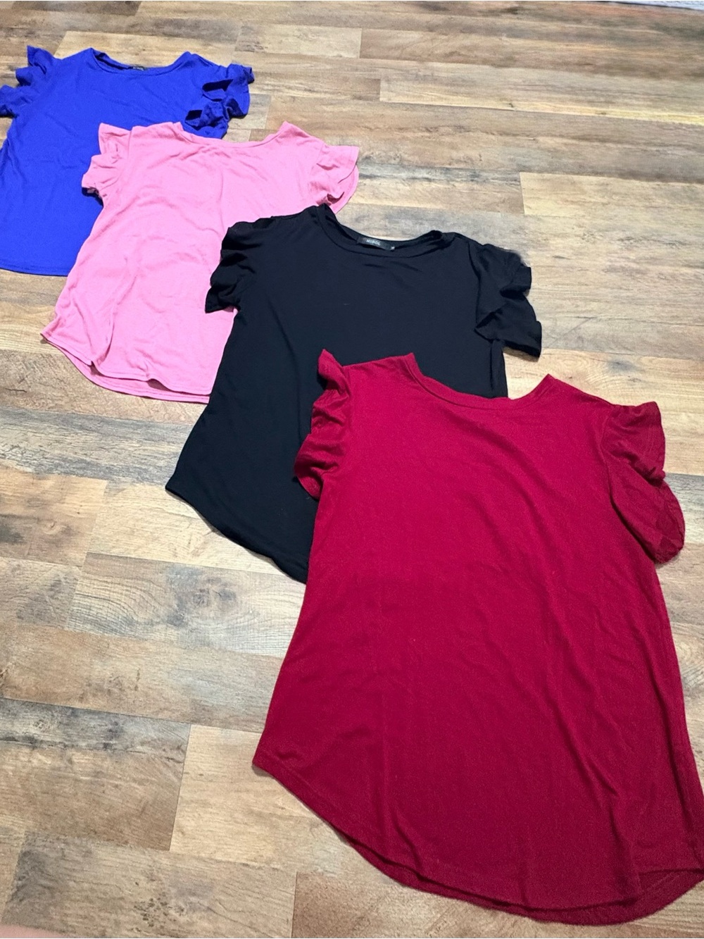 MIROL Women’s Medium Ruffle Sleeve Top Bundle 4 Pack Pink Blue Black Burgundy